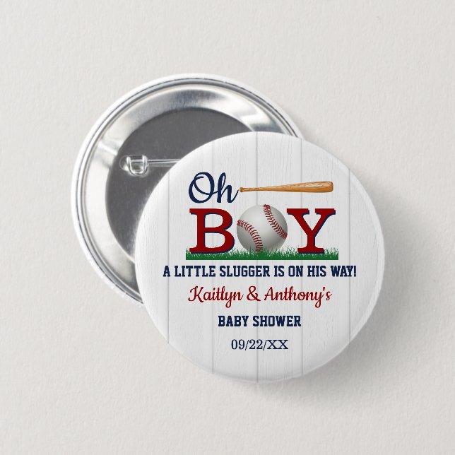 Badge Rond 5 Cm Baby shower de baseball Boys (Devant & derrière)