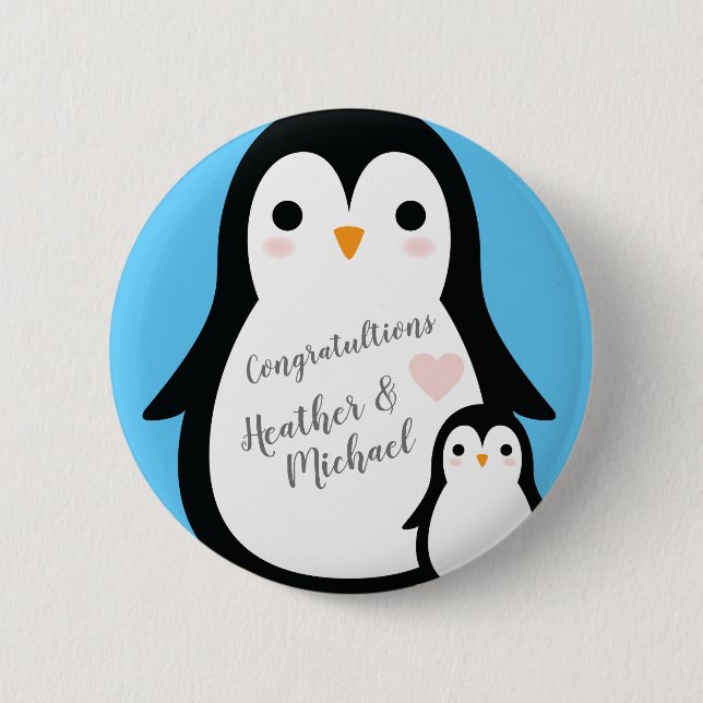 Badge Rond 5 Cm Baby shower de pingouin (Devant)