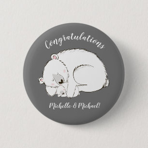 Badge Rond 5 Cm Baby shower d'hiver de l'ours polaire