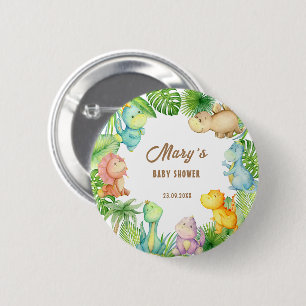 Badge Rond 5 Cm Baby Shower Dinosaure