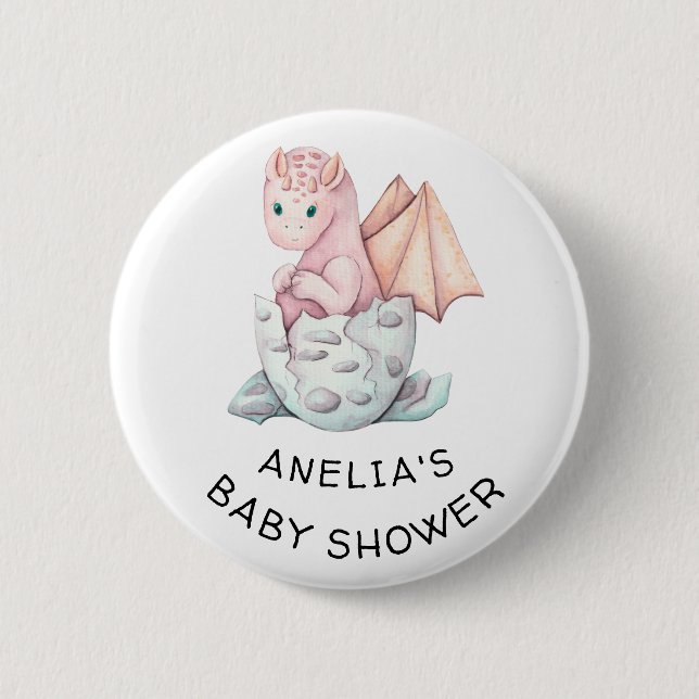 Badge Rond 5 Cm Baby shower DRAGON DE HATCHES ROSES (Devant)