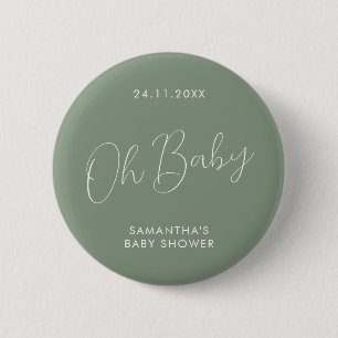 Badge Rond 5 Cm Baby Shower élégant Minimaliste avec écriture Sage
