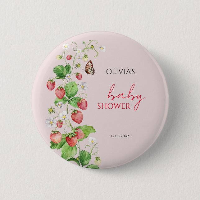 Badge Rond 5 Cm Baby Shower Fraise (Devant)