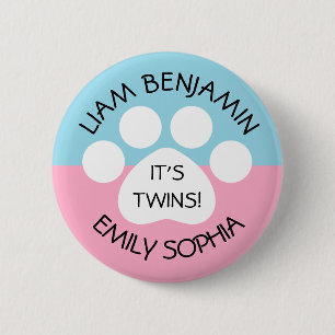 Badge Rond 5 Cm Baby shower - jumeaux fraternels - thème