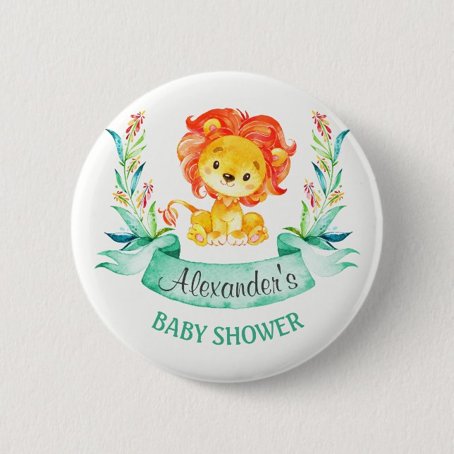 Badge Rond 5 Cm Baby shower Lion aquarelle (Devant)