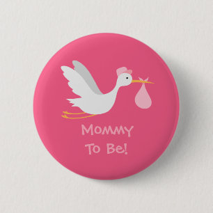 Badge Rond 5 Cm Baby shower lunatique de cigogne de fille