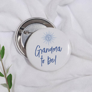 Badge Rond 5 Cm Baby-Shower Méditerranéen Bleu Grand-mère à Venir