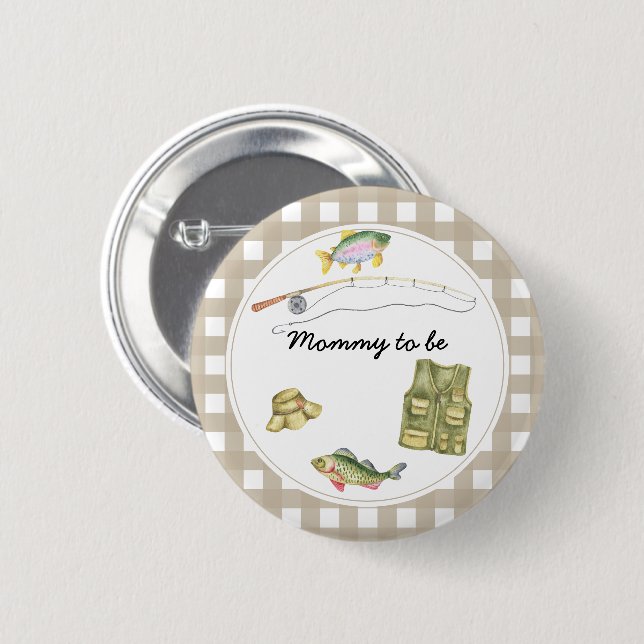 Badge Rond 5 Cm Baby Shower Pêcheur - Maman en devenir (Devant & derrière)