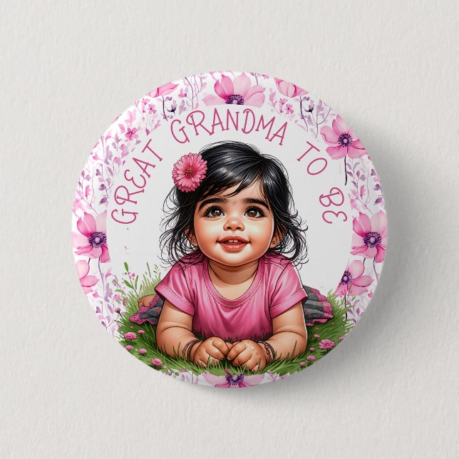 Badge Rond 5 Cm Baby shower rose de fille | Grand grand-mère (Devant)