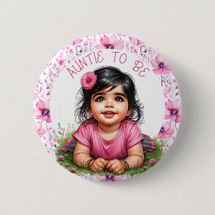 Badge Rond 5 Cm Baby shower rose de fille Tante
