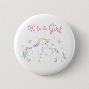 Badge Rond 5 Cm Baby shower Unicorne Rainbow Pastel