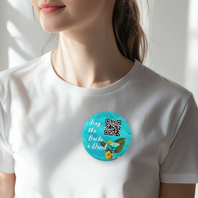 Badge Rond 5 Cm Bachelorette Tropical Code QR Acheter un verre (Créateur téléchargé)