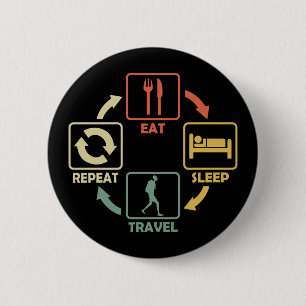 Badge Rond 5 Cm Backpacker Voyage Backpacker Manger Sleep Drôle
