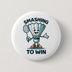 Badge Rond 5 Cm Badminton Forever Cartoon Shuttle Et Racket Graphe