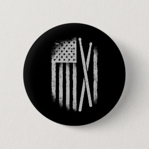 Badge Rond 5 Cm Baguettes de tambour Drapeau Américain Usa Batteri