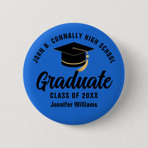 Badge Rond 5 Cm Balise Bleu noir Graduate Custom Graduate Nom