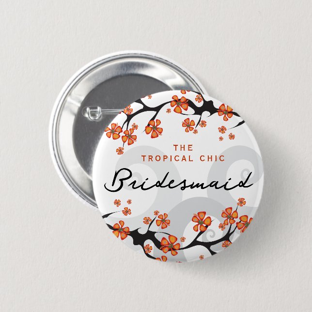 Badge Rond 5 Cm Balise de nom du Mariage BRIDESMAID Tropical Flowe (Devant & derrière)