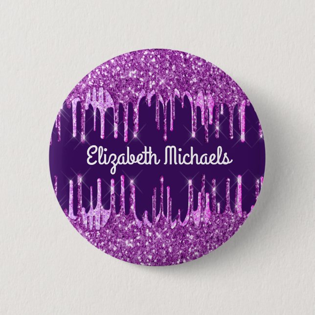 Badge Rond 5 Cm Balise de nom personnalisé rose gouttes de parties (Devant)