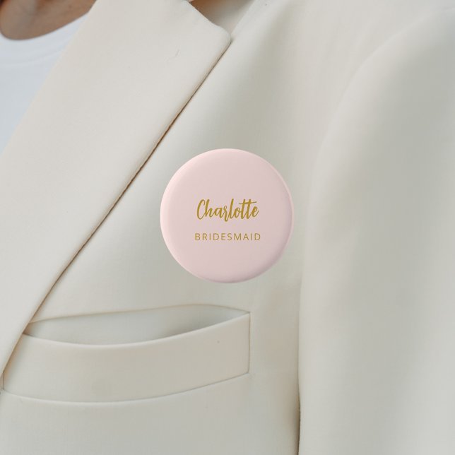 Badge Rond 5 Cm balise de nom rose pâle de Bridesmaid (Créateur téléchargé)