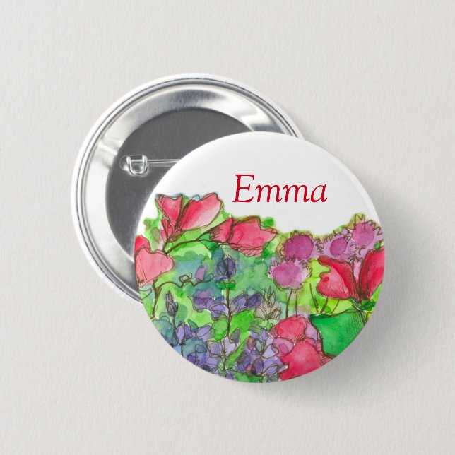 Badge Rond 5 Cm Balise Nom des pois doux rouges (Devant & derrière)