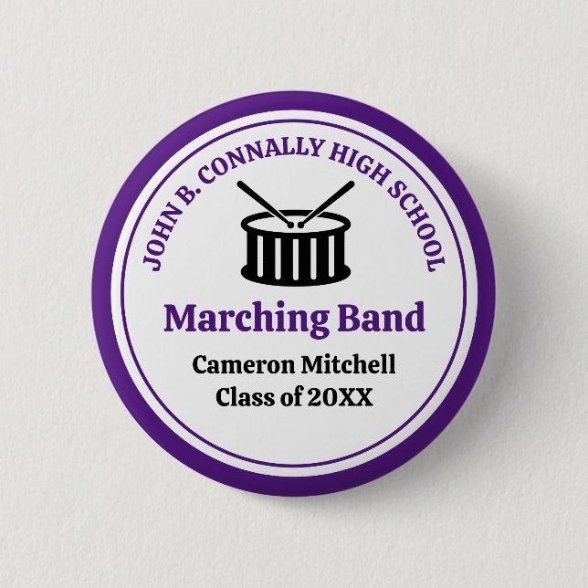 Badge Rond 5 Cm Balise Purple High School Marching Nom de bande (Devant)
