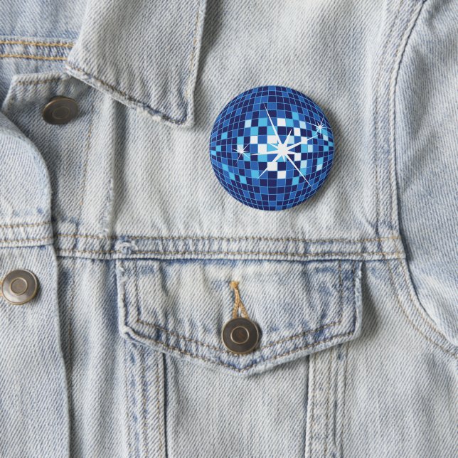 Badge Rond 5 Cm Ball Pin Disco bleu (En situation)