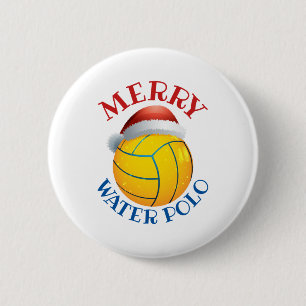 Badge Rond 5 Cm Balle de Noël Water Polo avec Santa Hat