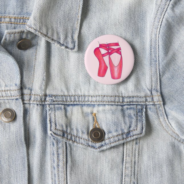 Badge Rond 5 Cm Ballerina Ballet Rose Danse Pointe Toe Chaussures (En situation)