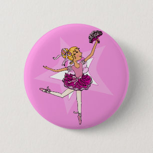 Badge Rond 5 Cm Ballerina violet rose blonde fille bouton étoile