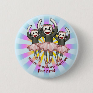 Badge Rond 5 Cm Ballet de Singe en Chaussette