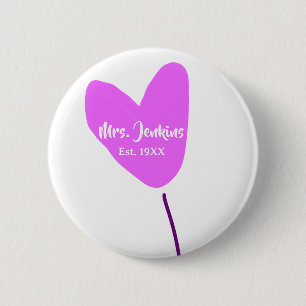 Badge Rond 5 Cm Ballon cœur rose Mme ajouter nom est. Ajouter anné