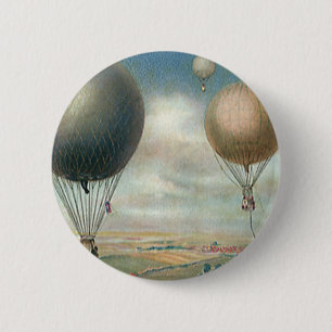 Badge Rond 5 Cm Ballons à air chaud de transport vintage, Dirigeab