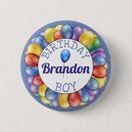 Badge Rond 5 Cm Ballons pour garçons d'anniversaire Bleu Jaune Ver