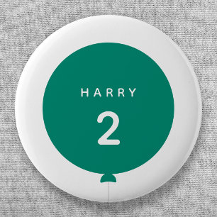 Badge Rond 5 Cm Balloon moderne Green Birday Party Nom de l'enfa