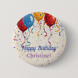 Badge Rond 5 Cm Balloons Joyeux Anniversaire Design Personnalisabl