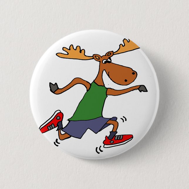 Badge Rond 5 Cm Bande dessinée courante drôle d'orignaux (Devant)