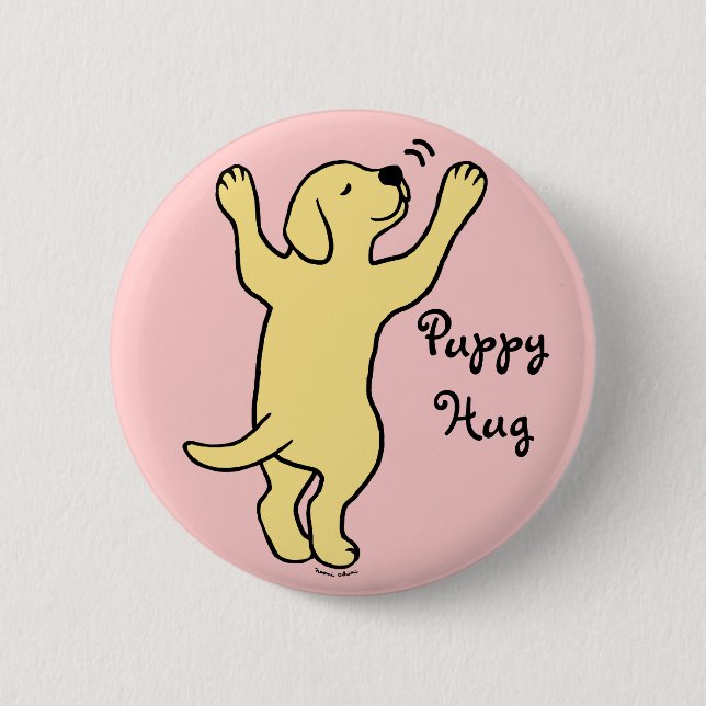 Badge Rond 5 Cm Bande dessinée jaune d'étreinte de chiot de (Devant)