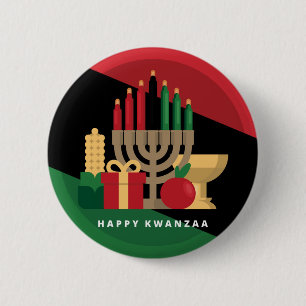 Badge Rond 5 Cm bande diagonale Happy Kwanzaa