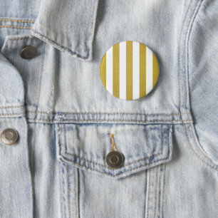 Badge Rond 5 Cm Bandes d'or, Blancs, Motif rayé