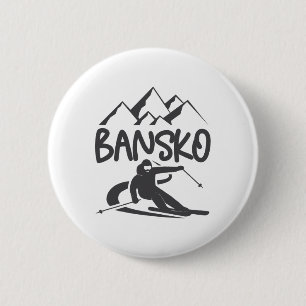 Badge Rond 5 Cm Bansko Ski Snowboard Bulgarie Resort Distres