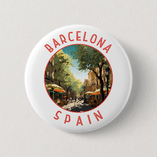 Badge Rond 5 Cm Barcelone Espagne La Rambla Retro Cercle désorgani