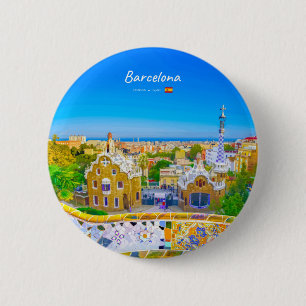Badge Rond 5 Cm Barcelone, Espagne - Parc Guell Mosaïque Gaudi