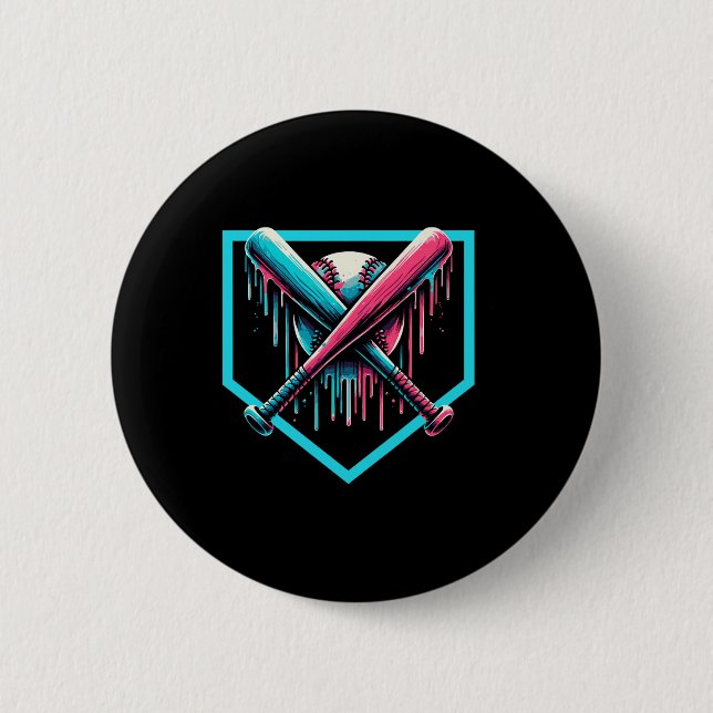 Badge Rond 5 Cm Baseball Accueil Plate Driys Baseball Bat (Devant)