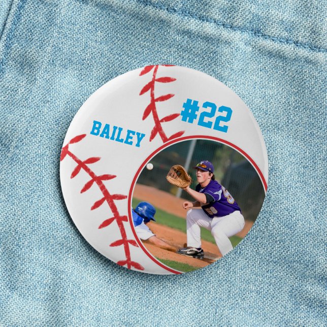 Badge Rond 5 Cm Baseball Épinglette Nom Numéro de Maillot Photo Bl (Créateur téléchargé)