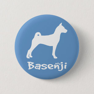 Badge Rond 5 Cm Basenji avec le texte frais (dans le blanc)