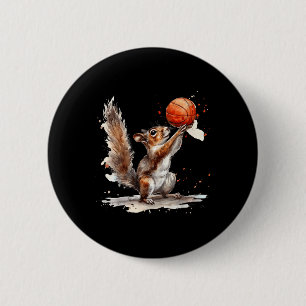 Badge Rond 5 Cm Basket-ball Aquarelle écureuil Basket-ball