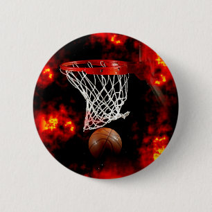 Badge Rond 5 Cm Basket-ball Net, Ball & Flames