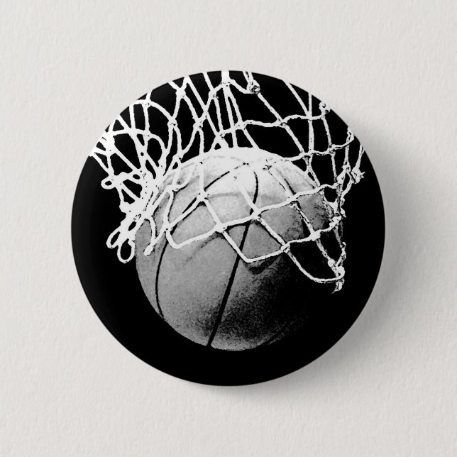 Badge Rond 5 Cm Basket-ball noir et blanc (Devant)