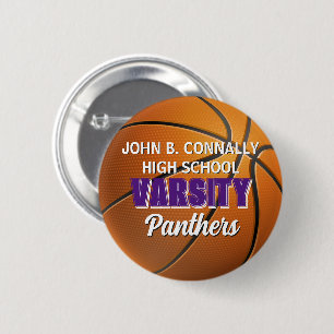 Badge Rond 5 Cm Basket-ball universitaire violet personnalisé pour