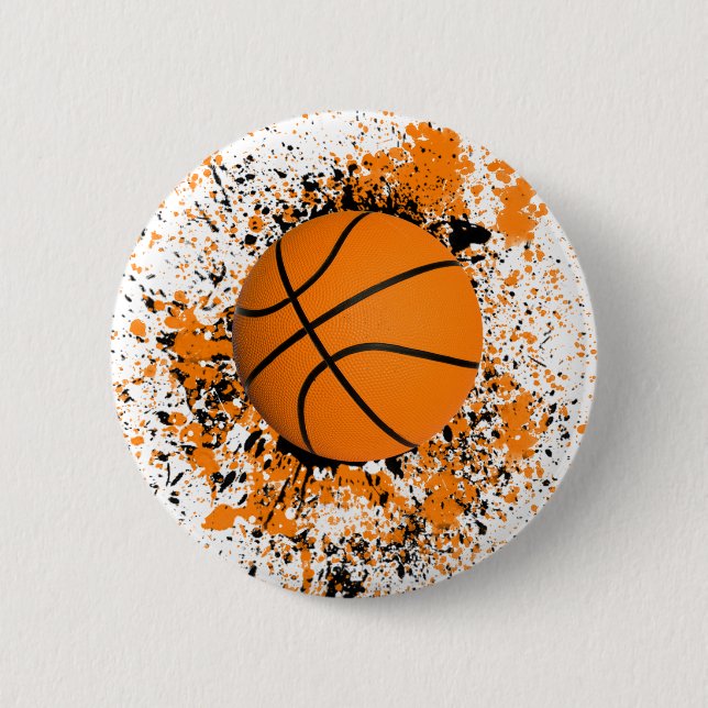 Badge Rond 5 Cm Basketball Grunge Tache de Peinture Orange Noir Co (Devant)